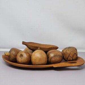 MCM Decorative‎ Teak Monkey Pod Hand-Carved Fruit Nuts and Tray